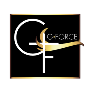 Elegant G-Force logo with gold accents on black background.