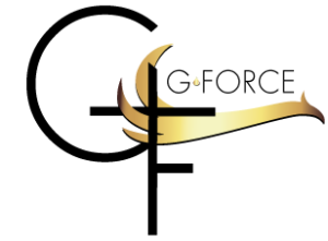 Golden abstract swoosh and circle on black background.